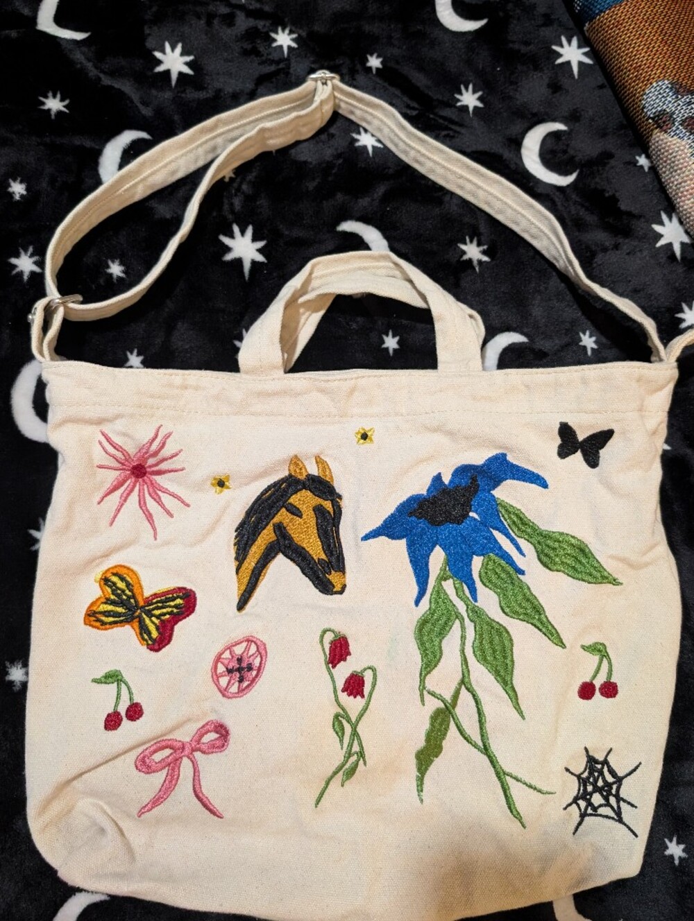 BAGGU Embroidered Floral & Butterfly Canvas Tote